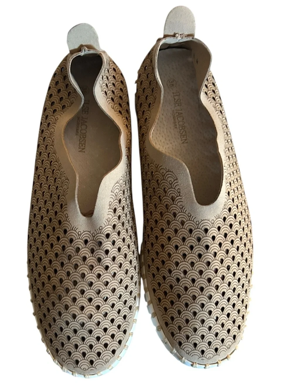 llse Jacobsen Tulip Tan Slip-On Perforated Leather Loafer Size EU 38 US 8